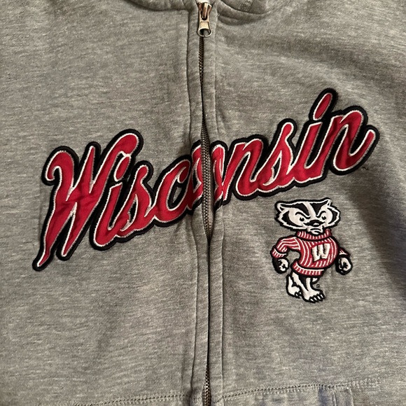 Wisconsin Badgers Full Zip Hoodie Sweatshirt, Gray, Size L - Picture 2 of 8